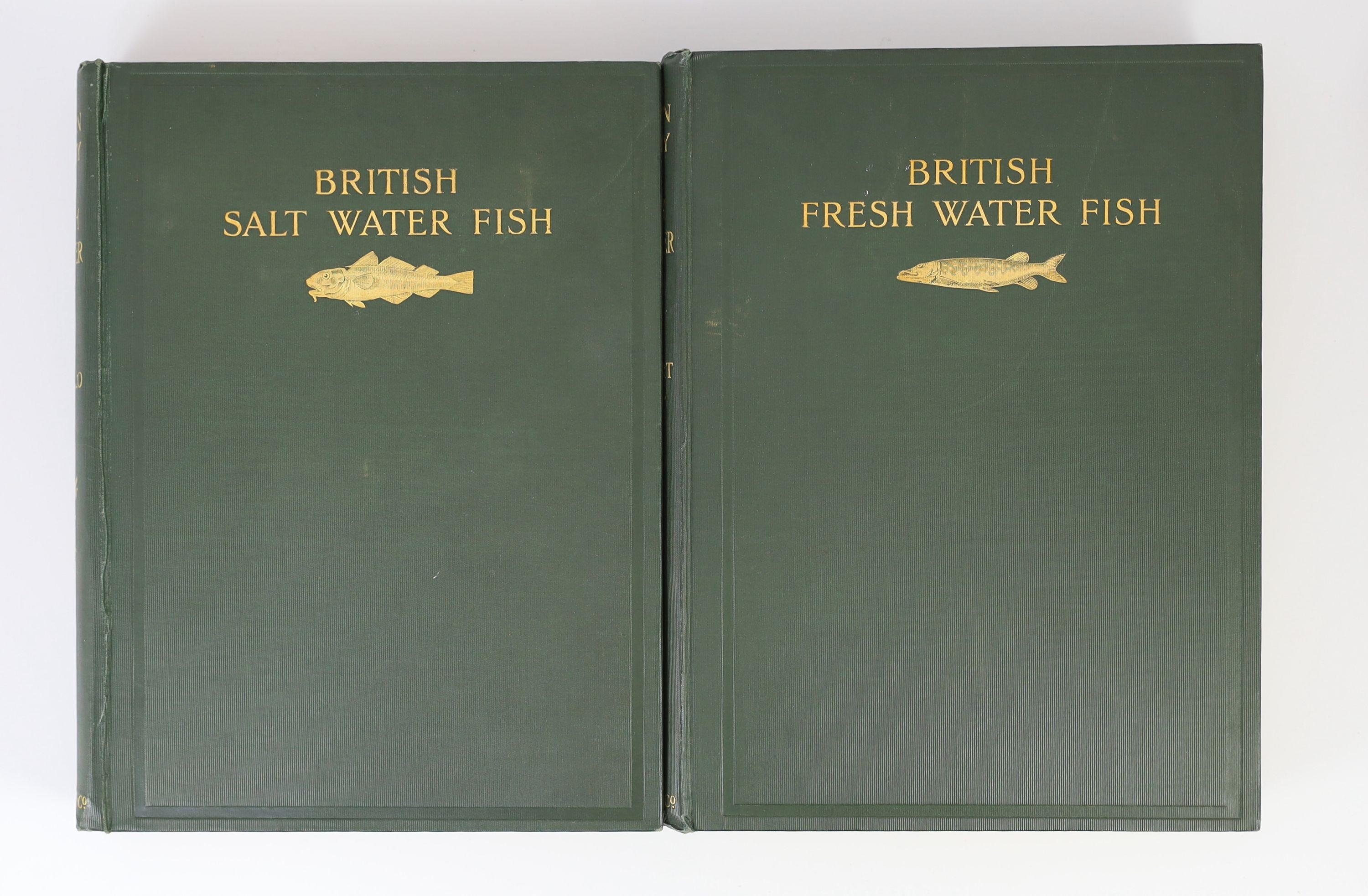 Maxwell, Herbert Eustace, Sir - British Fresh-Water Fish, 4to, original green cloth, with 12 coloured plates, foxed throughout, Hutchison & Co., London, 1904 and Aflalo, F.G. - British Salt-Water Fishes, 4to, original gr